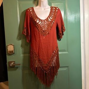 Crocheted fringe shirt size large